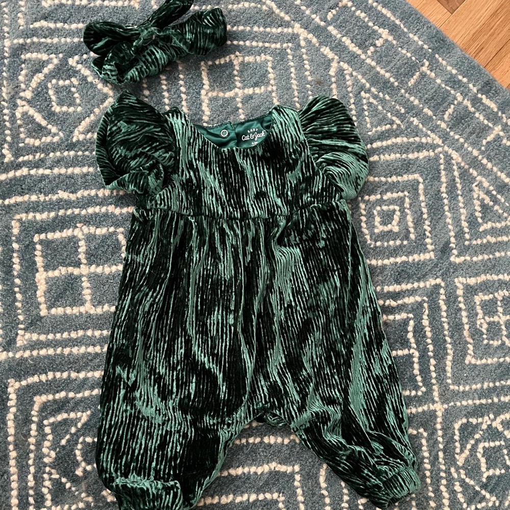 Cat & Jack Emerald Velvet Baby Jumpsuit